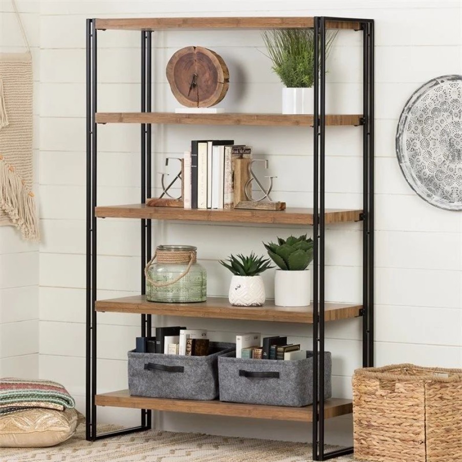 Bookcases * | South Shore Furniture South Shore Gimetri 4 Shelf Bookcase In Rustic Bamboo