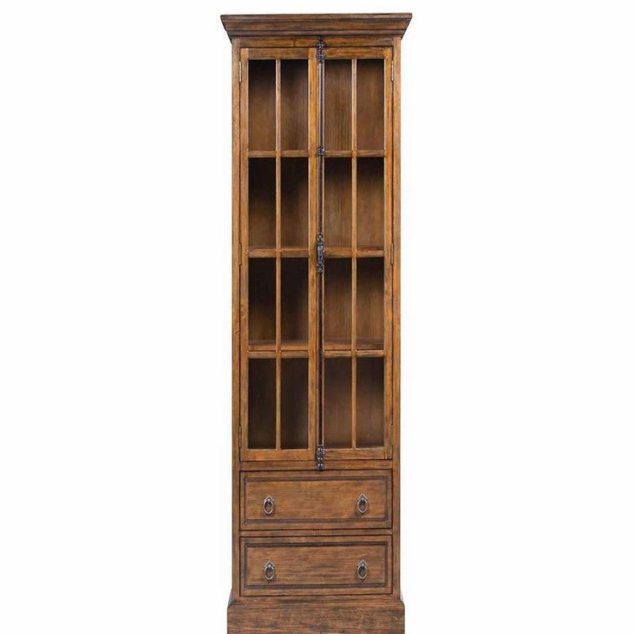 China Cabinets & Hutches * | Crestview Collection Hawthorne Estate 2 Drawer 2 Glass Door Curio Cabinet