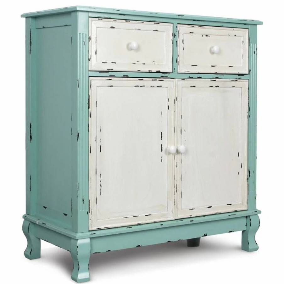 Buffets & Sideboards * | Belleze 34 Two Drawer, Two Door Cabinet, Antique Blue