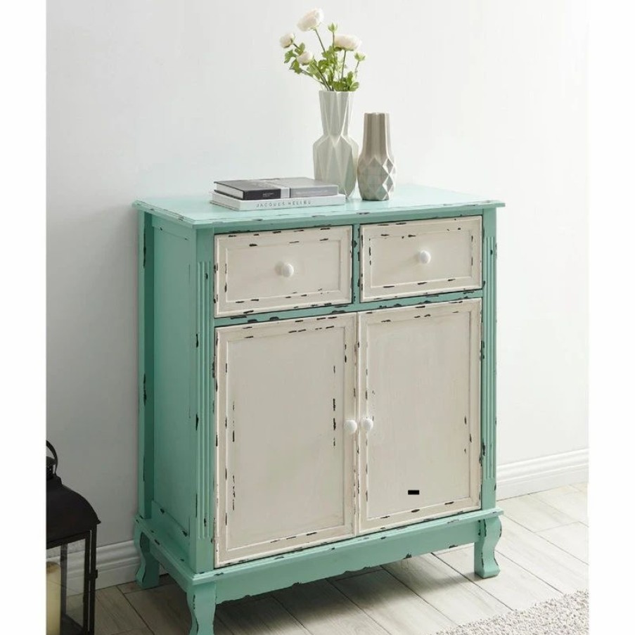 Buffets & Sideboards * | Belleze 34 Two Drawer, Two Door Cabinet, Antique Blue