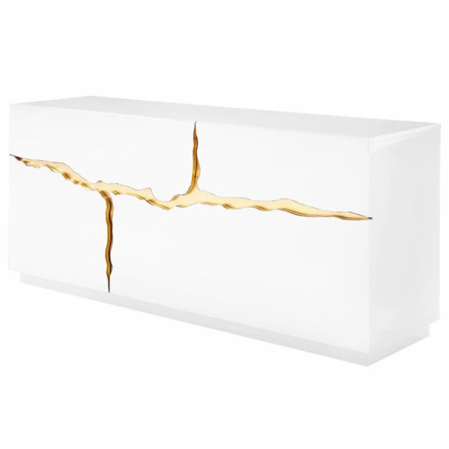 Buffets & Sideboards * | Ms Furniture Piaz Sideboard, Luxe Glam Buffet Cabinet Gold Credenza, White