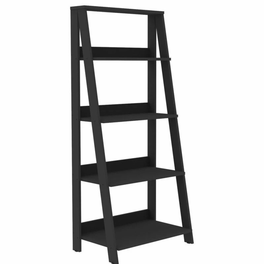 Bookcases * | Walker Edison 55 Wood Ladder Bookshelf, Black