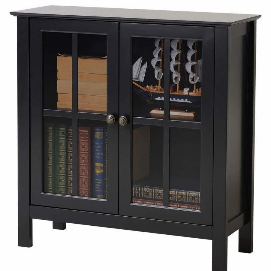 Accent Chests & Cabinets * | American Furniture Classics Os Home And Office Black Glass Door Accent And Display Cabinet