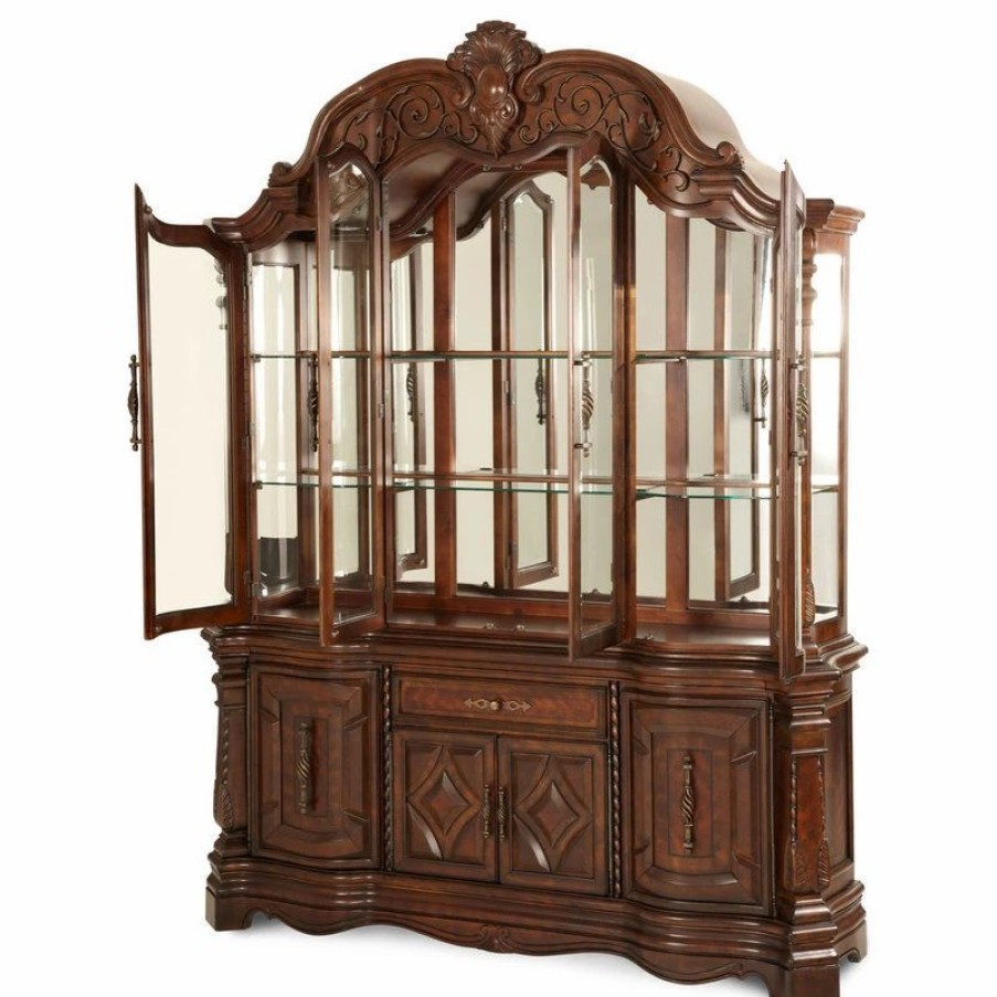 China Cabinets & Hutches * | Michael Amini Windsor Court China And Buffet, Vintage Fruitwood