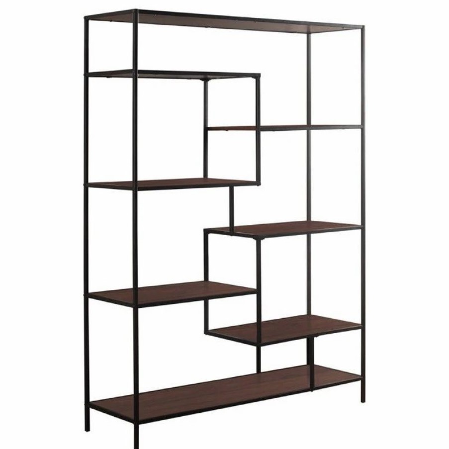 Bookcases * | Coaster Home Furnishings Coaster 48 Casual Staggered Metal Bookcase In Walnut And Black