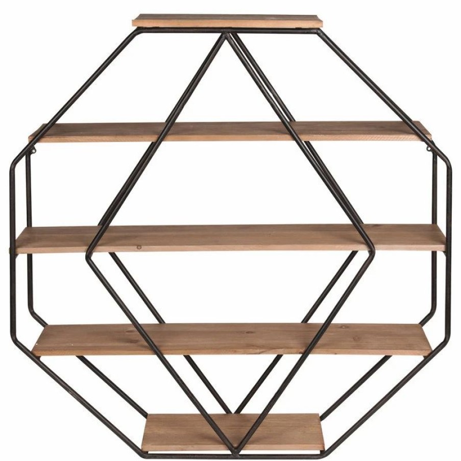 Bookcases * | Uniek Kate And Laurel Lintz Wood Octagon Floating Wall Shelves