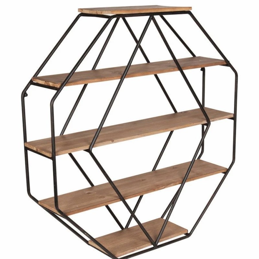 Bookcases * | Uniek Kate And Laurel Lintz Wood Octagon Floating Wall Shelves