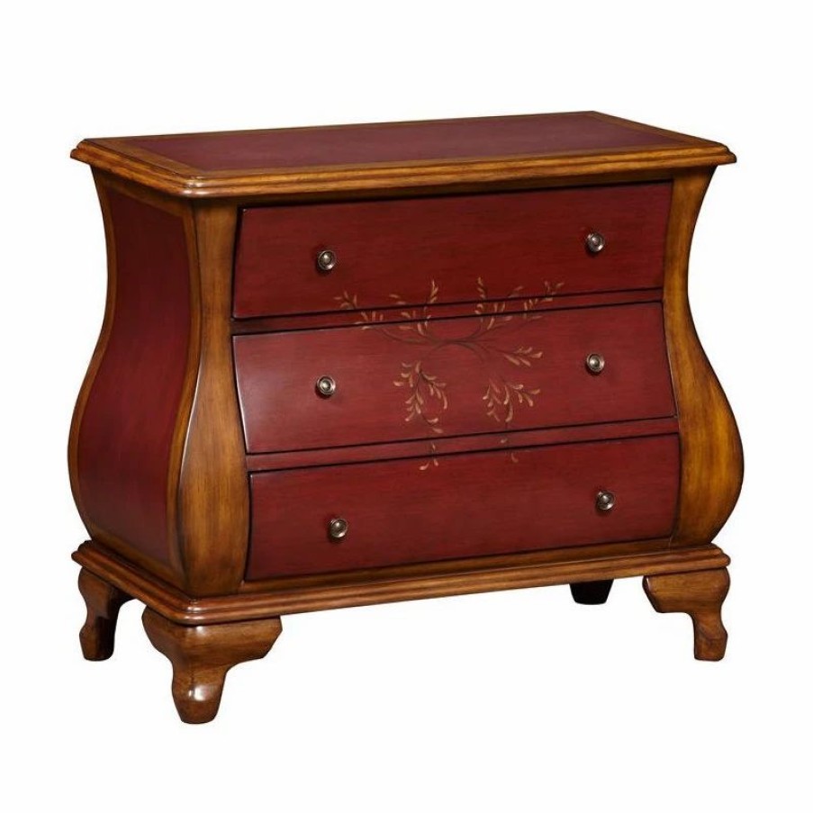 Accent Chests & Cabinets * | Home Fare Oxblood Red Two-Tone Wooden Bombay 3 Drawer Chest