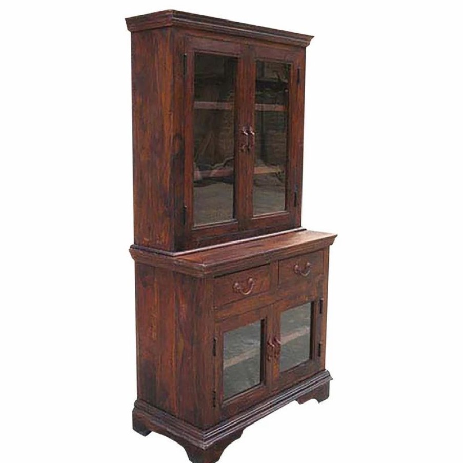 China Cabinets & Hutches * | Sierra Living Concepts Inc Pennsylvania Shaker Rustic Solid Wood Glass Door Dining Room Hutch