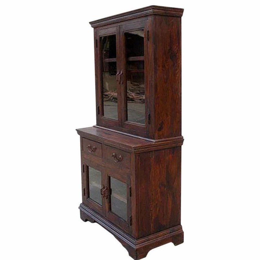 China Cabinets & Hutches * | Sierra Living Concepts Inc Pennsylvania Shaker Rustic Solid Wood Glass Door Dining Room Hutch