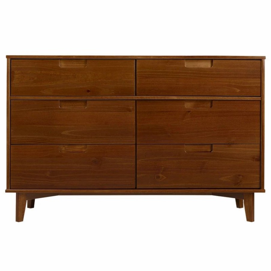 Dressers * | Walker Edison 6 Drawer Mid Century Modern Wood Dresser, Walnut