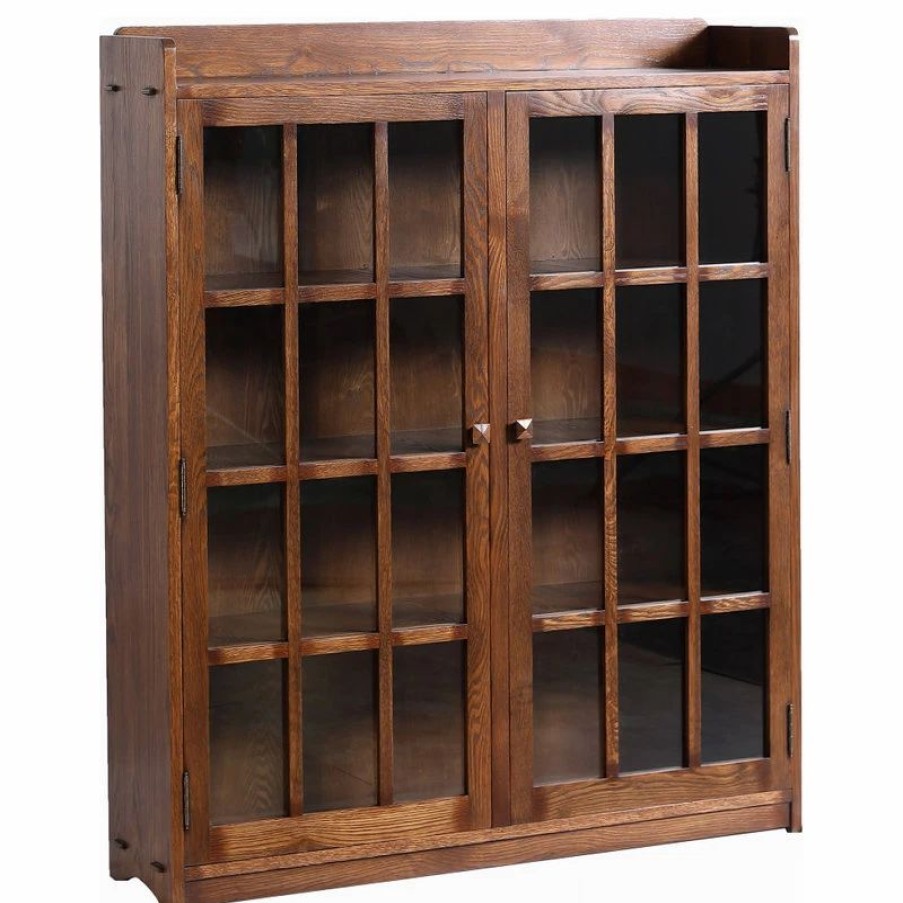 Bookcases * | Crafters And Weavers Mission Oak 2 Door Bookcase With Glass Doors Walnut