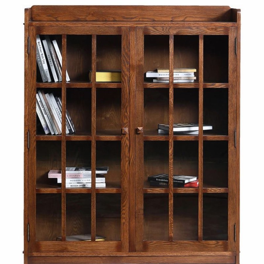 Bookcases * | Crafters And Weavers Mission Oak 2 Door Bookcase With Glass Doors Walnut