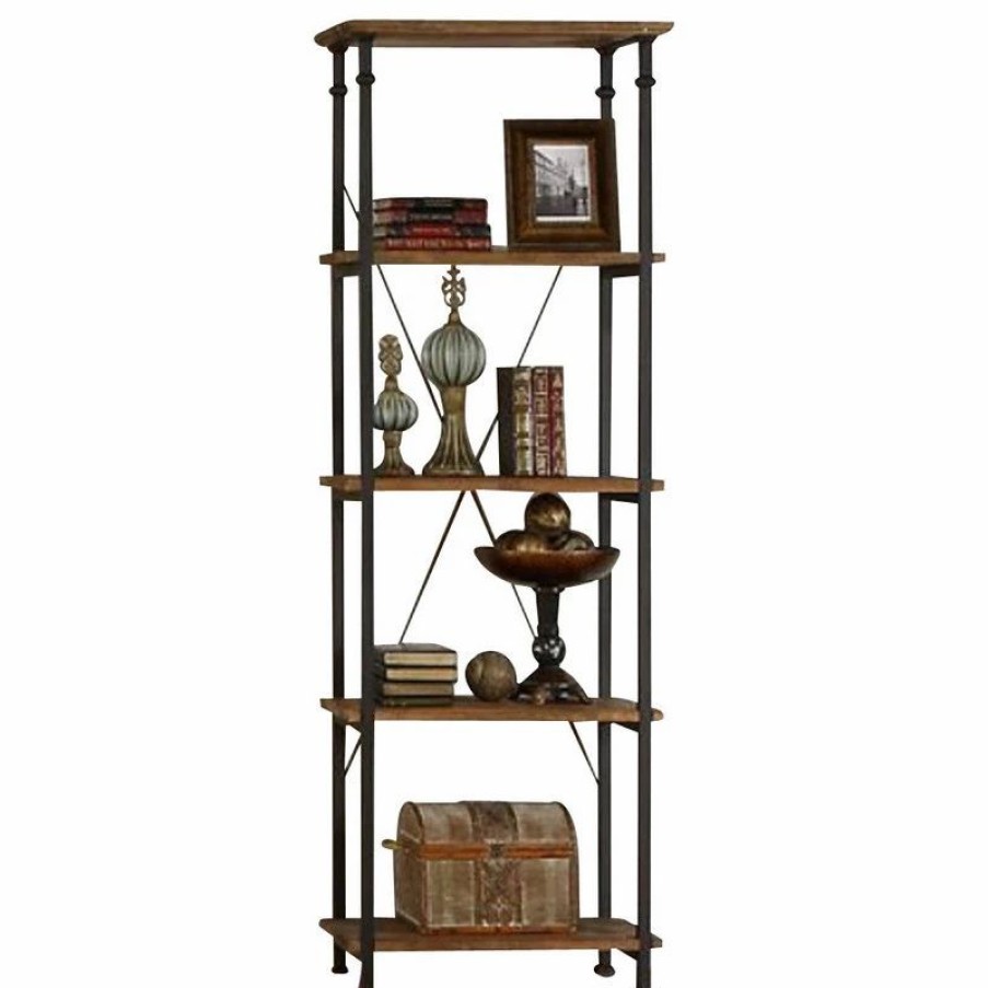 Bookcases * | Homelegancela, Inc Homelegance Factory 75 Bookcase With Wrought Iron Base