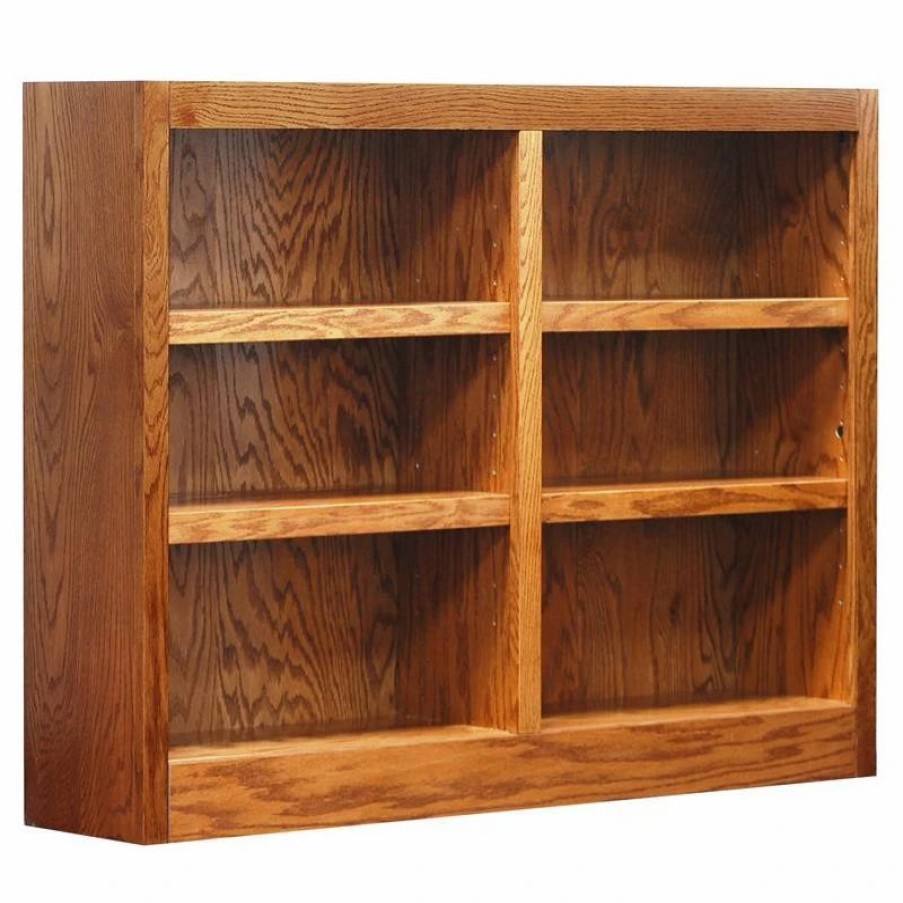 Bookcases * | Concepts In Wood Traditional 36 Tall 6-Shelf Double Wide Wood Bookcase In Dry Oak