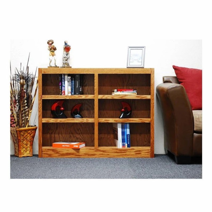 Bookcases * | Concepts In Wood Traditional 36 Tall 6-Shelf Double Wide Wood Bookcase In Dry Oak