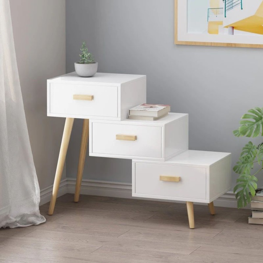 Accent Chests & Cabinets * | Gdfstudio Auckland Mid-Century Modern 3 Drawer Tiered Cabinet