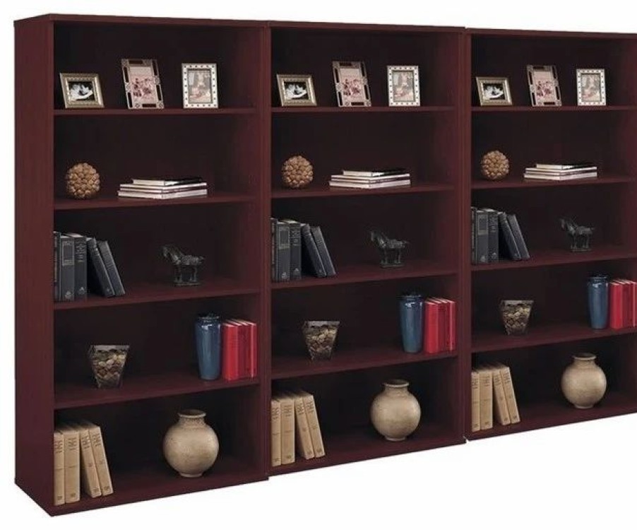 Bookcases * | Bush Business Furniture Series C 5 Shelf 3 Piece Wall Bookcase Set In Mahogany