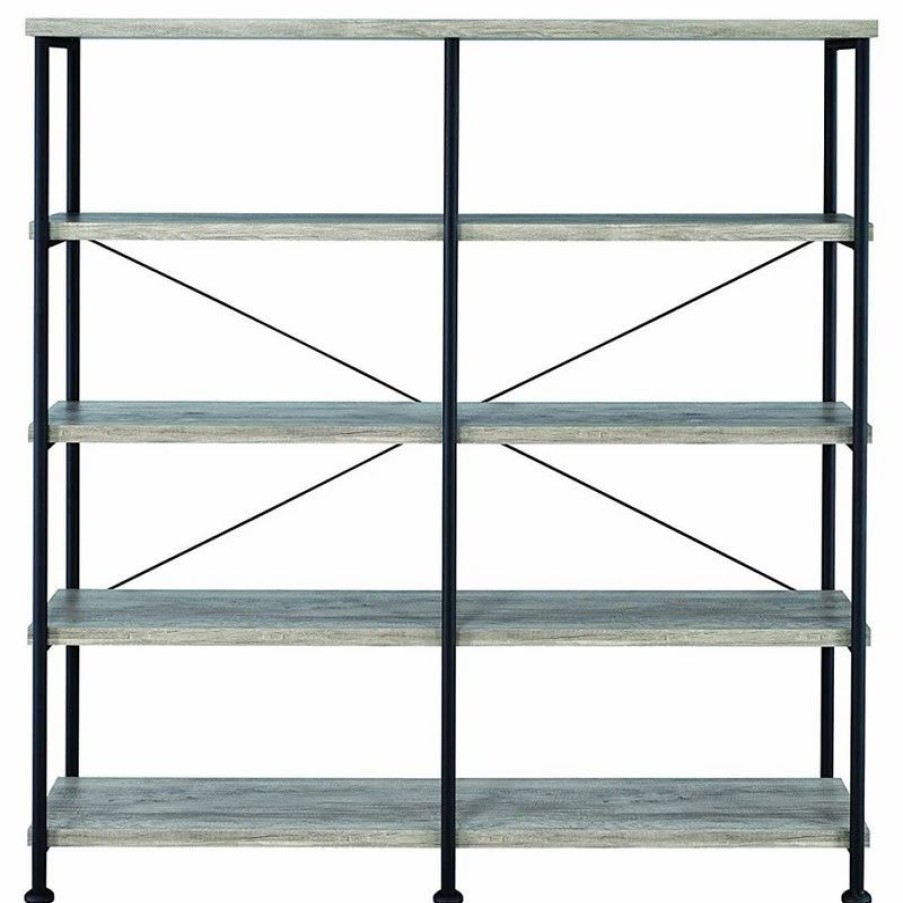 Bookcases * | Benzara, Woodland Imprts, The Urban Port Contemporary Style Wood And Metal Open Bookcase, Gray