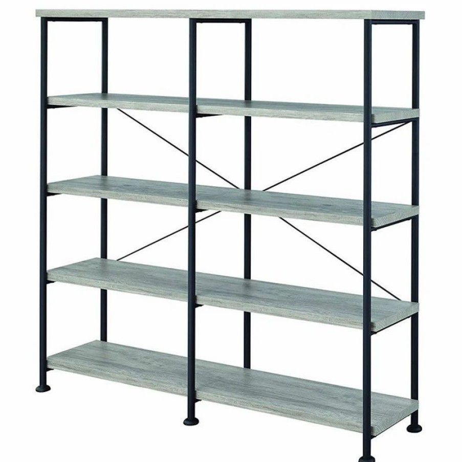 Bookcases * | Benzara, Woodland Imprts, The Urban Port Contemporary Style Wood And Metal Open Bookcase, Gray