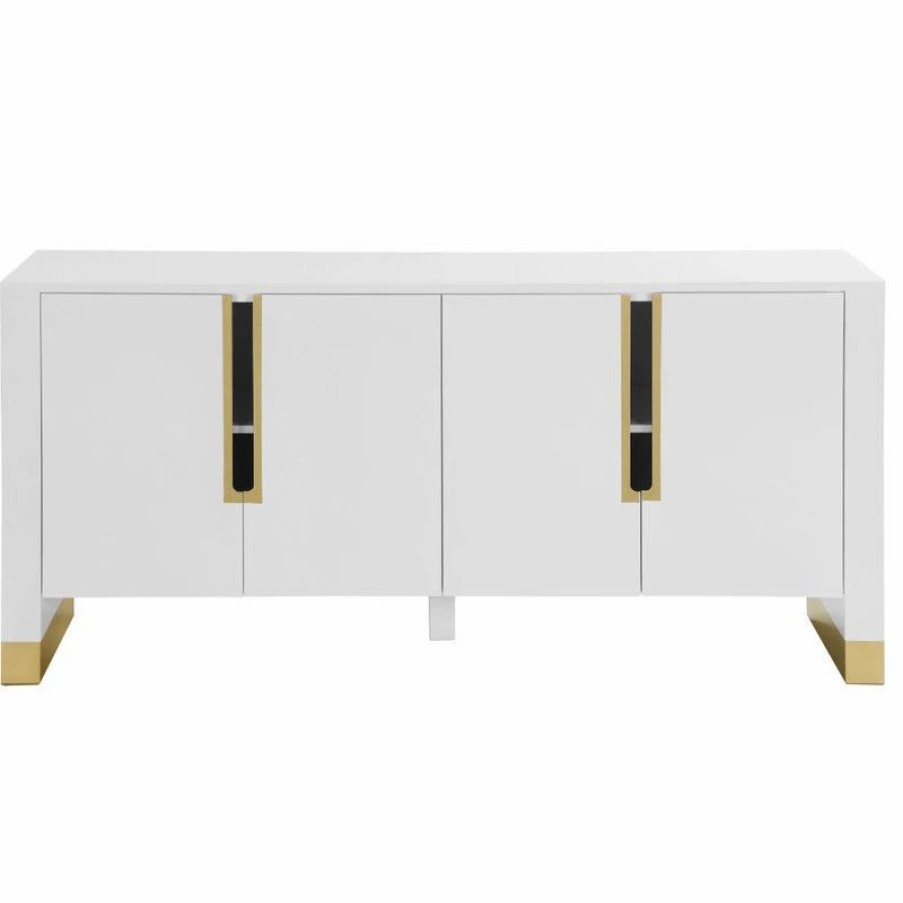 Buffets & Sideboards * | Meridian Furniture Florence Lacquer Sideboard/Buffet With Gold Finish, White