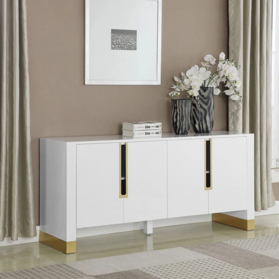 Buffets & Sideboards * | Meridian Furniture Florence Lacquer Sideboard/Buffet With Gold Finish, White