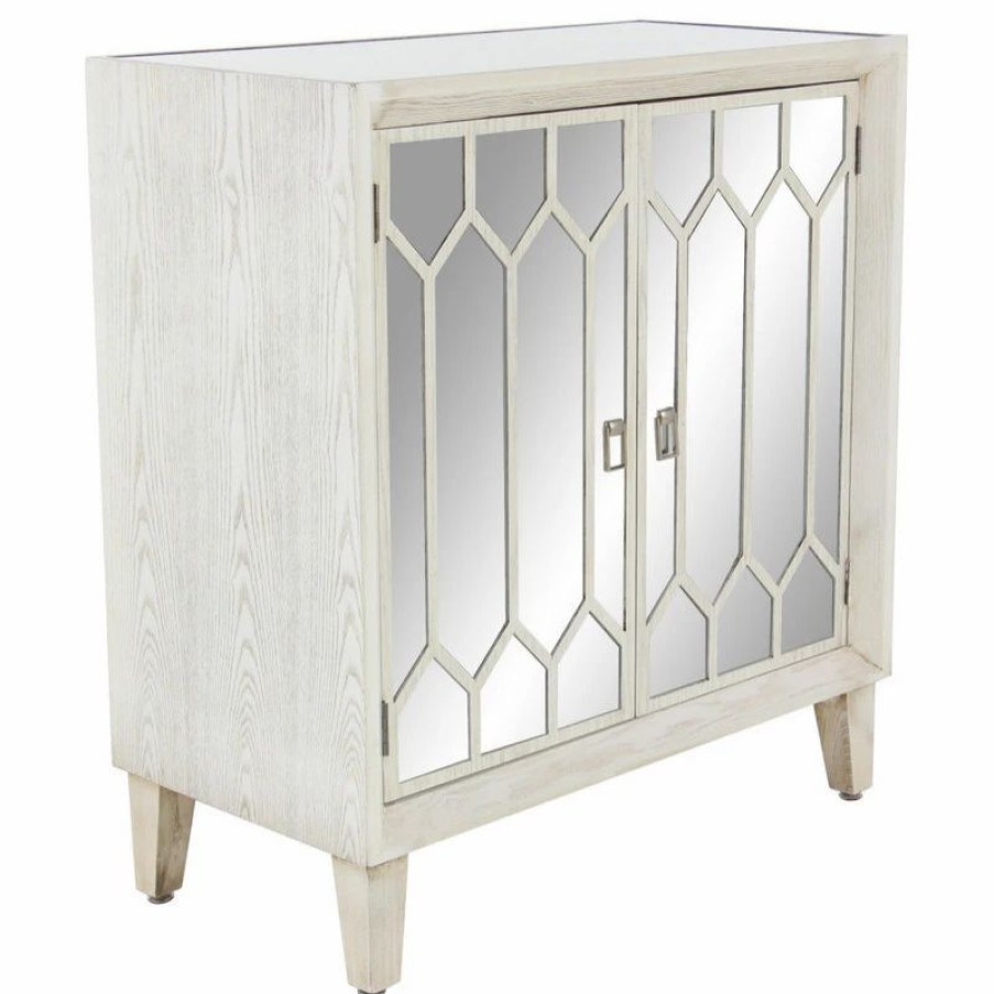 Accent Chests & Cabinets * | Brimfield & May Modern Rectangular White Wood And Glass Geometric Cabinet, 34 X 32L" X 16