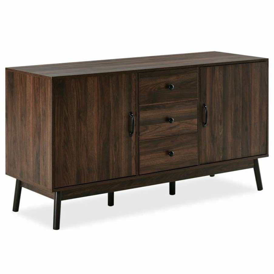 Buffets & Sideboards * | Belleze Sideboard Buffet Tv Stand Storage Entertainment Center, Dark Walnut, 57