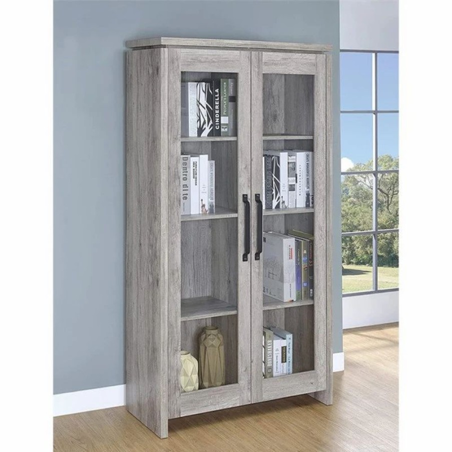 China Cabinets & Hutches * | Bowery Hill Traditional 2 Door Wood Curio Cabinet In Grey