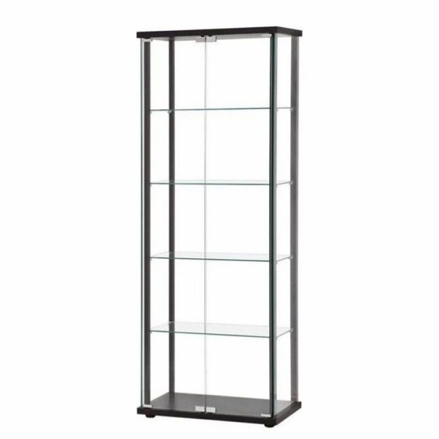 China Cabinets & Hutches * | Bowery Hill 5 Shelf Contemporary Glass Wood Curio Cabinet In Black