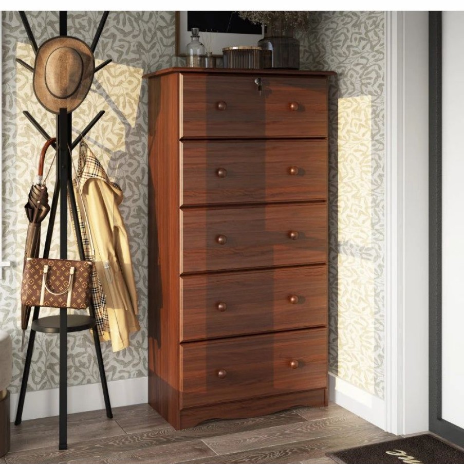 Dressers * | Palace Imports 100% Solid Wood 5-Super Jumbo Drawer Chest With Lock, Mocha