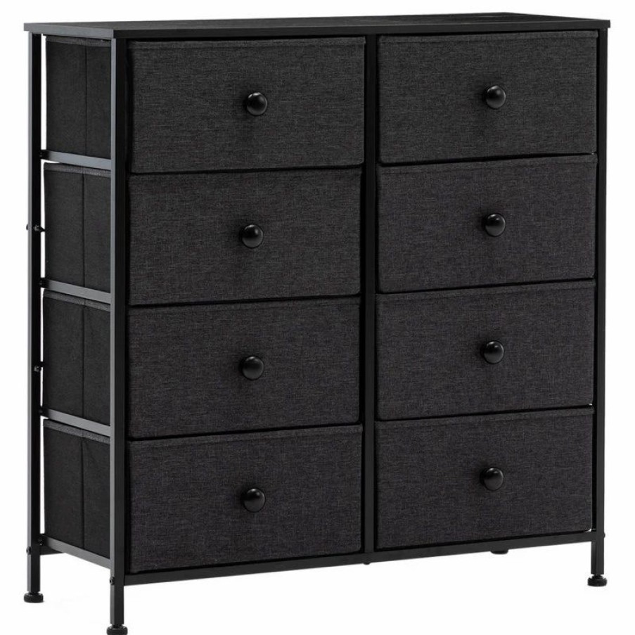 Dressers * | Duhome Elegant Lifestyle 8 Fabric Drawers Steel Frame Double Dresser, Black