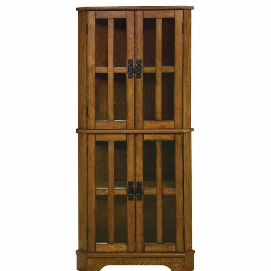 China Cabinets & Hutches * | Benzara, Woodland Imprts, The Urban Port Corner Curio Cabinet With Windowpane-Style Door Fronts, Brown