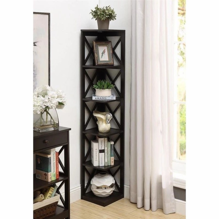 Bookcases * | Convenience Concepts Oxford Five-Tier Corner Bookcase In Espresso Wood Finish