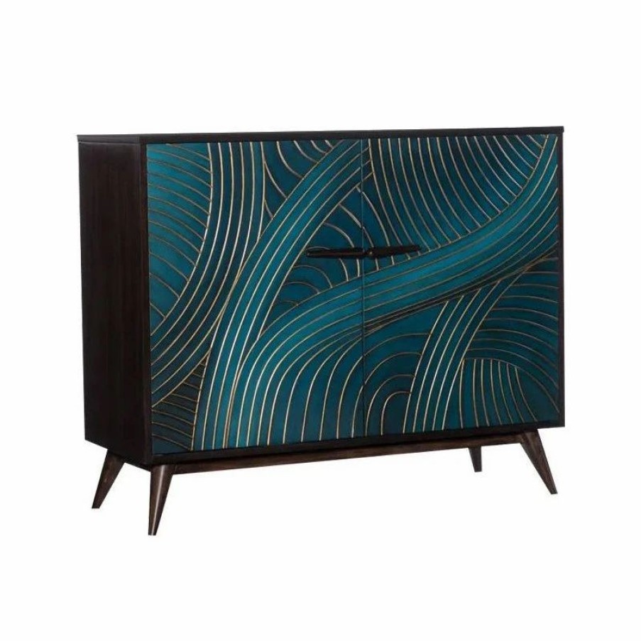 Buffets & Sideboards * | Homary Modern 40 Peacock Blue Pine Wood Buffet Sideboard With 2 Doors