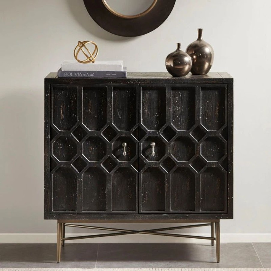 Accent Chests & Cabinets * | Olliix Madison Park Hanley Distressed 2-Door Accent Chest Cabinet, Black