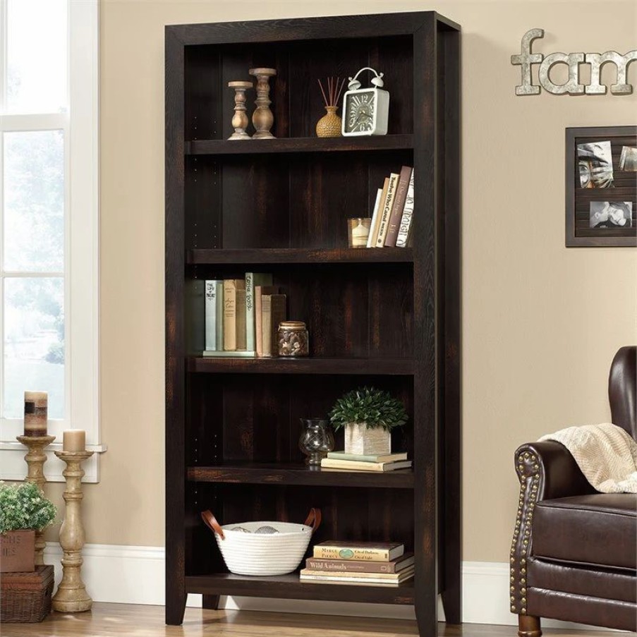 Bookcases * | Sauder Dakota Pass Engineered Wood 5-Shelf Bookcase In Char Pine