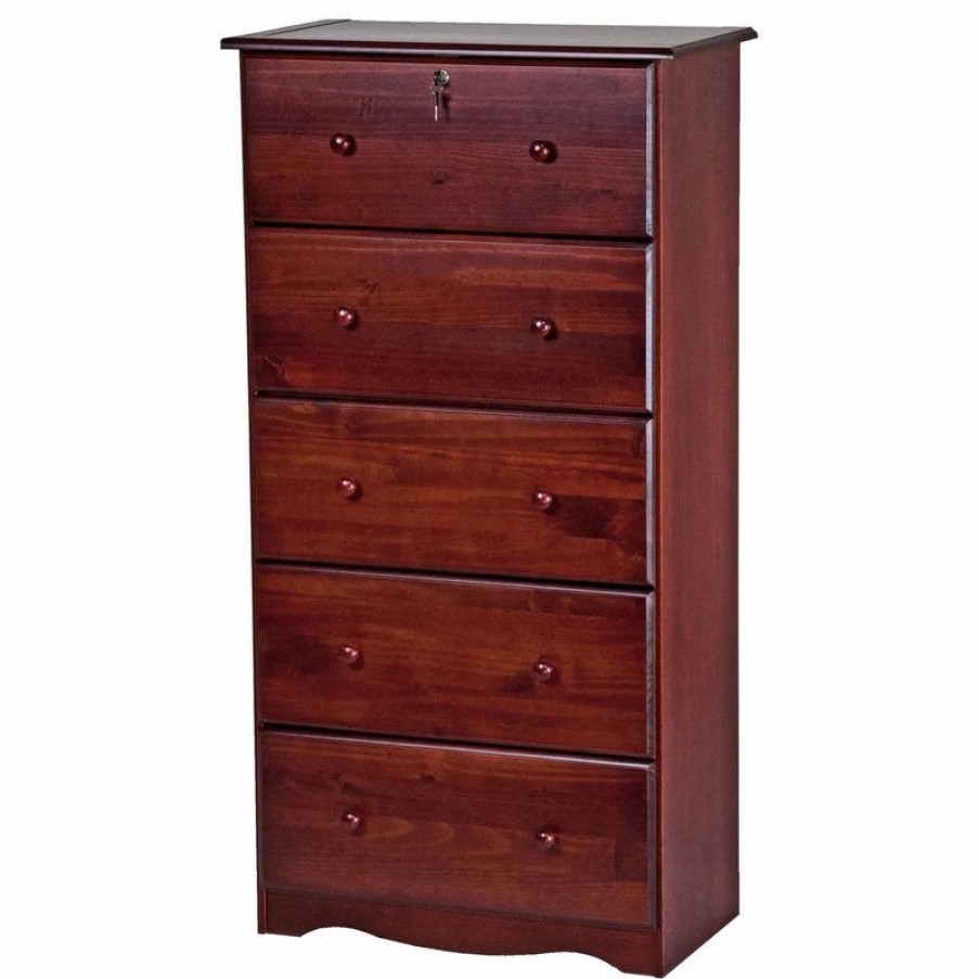 Dressers * | Palace Imports 100% Solid Wood 5-Super Jumbo Drawer Chest With Lock, Mahogany