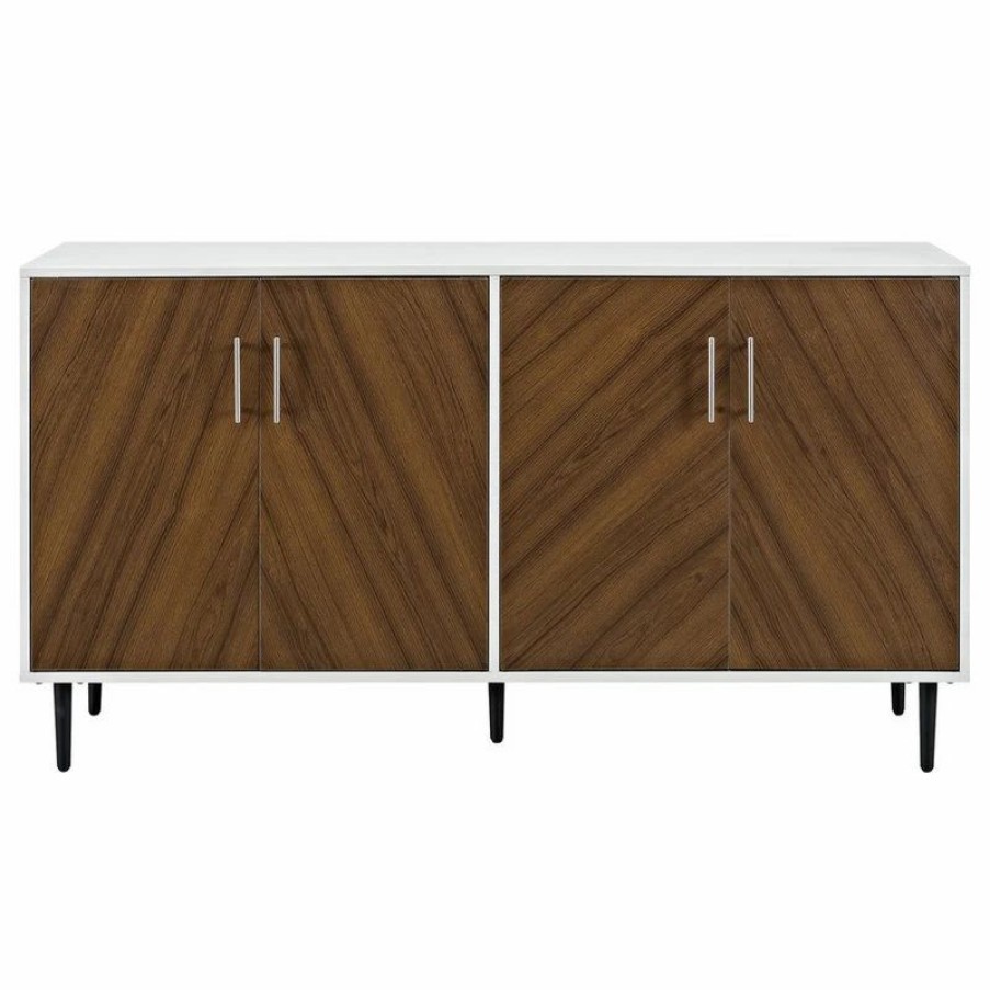 Buffets & Sideboards * | Walker Edison 58 Modern Bookmatch Buffet, White And Teak