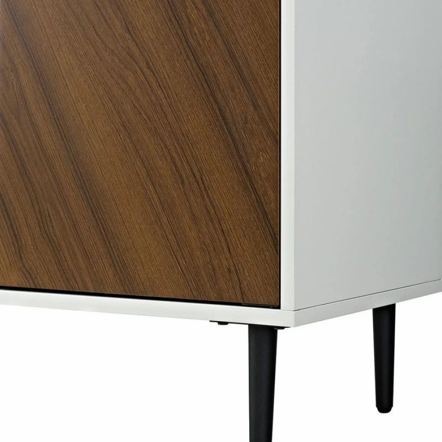 Buffets & Sideboards * | Walker Edison 58 Modern Bookmatch Buffet, White And Teak