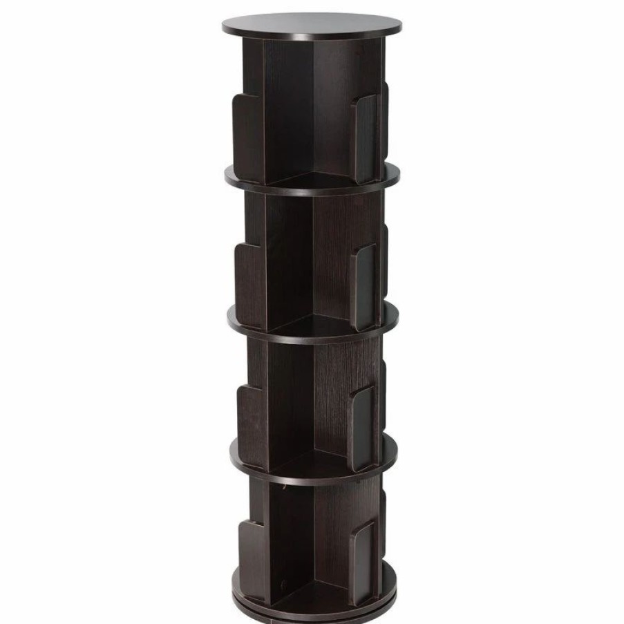 Bookcases * | Flint Garden Inc 4-Shelf 51.57 In Tall Revolving Bookcases, Dark Walnut