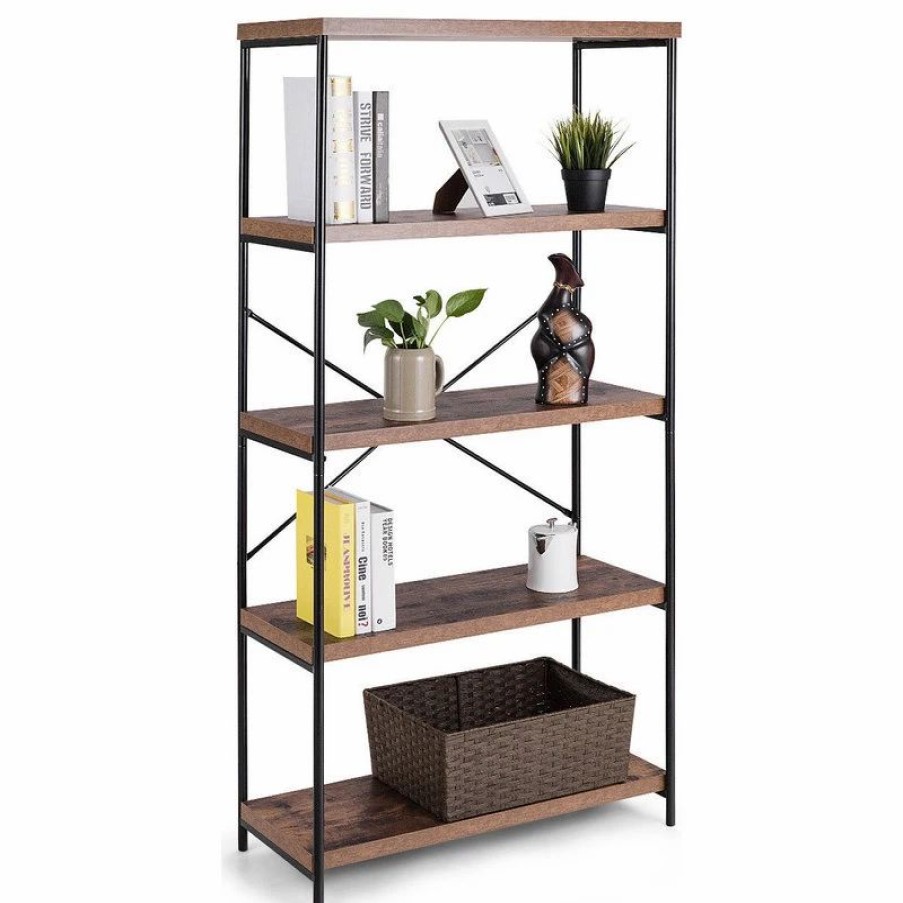 Bookcases * | Costway Multipurpose Open Bookcase Industrial Shelf Display Rack Storage Organizer