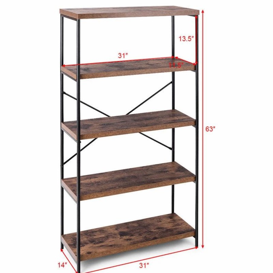 Bookcases * | Costway Multipurpose Open Bookcase Industrial Shelf Display Rack Storage Organizer