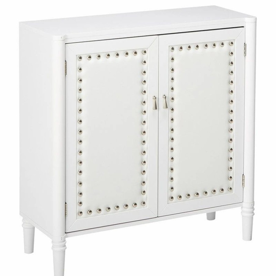 Accent Chests & Cabinets * | Pilaster Designs Belinda 2 Door Accent Display Cabinet With Storage Shelf, Faux Leather, White