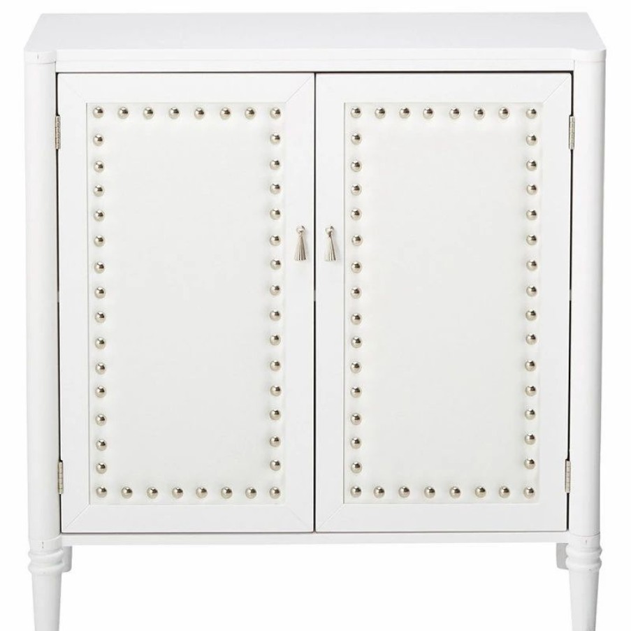 Accent Chests & Cabinets * | Pilaster Designs Belinda 2 Door Accent Display Cabinet With Storage Shelf, Faux Leather, White