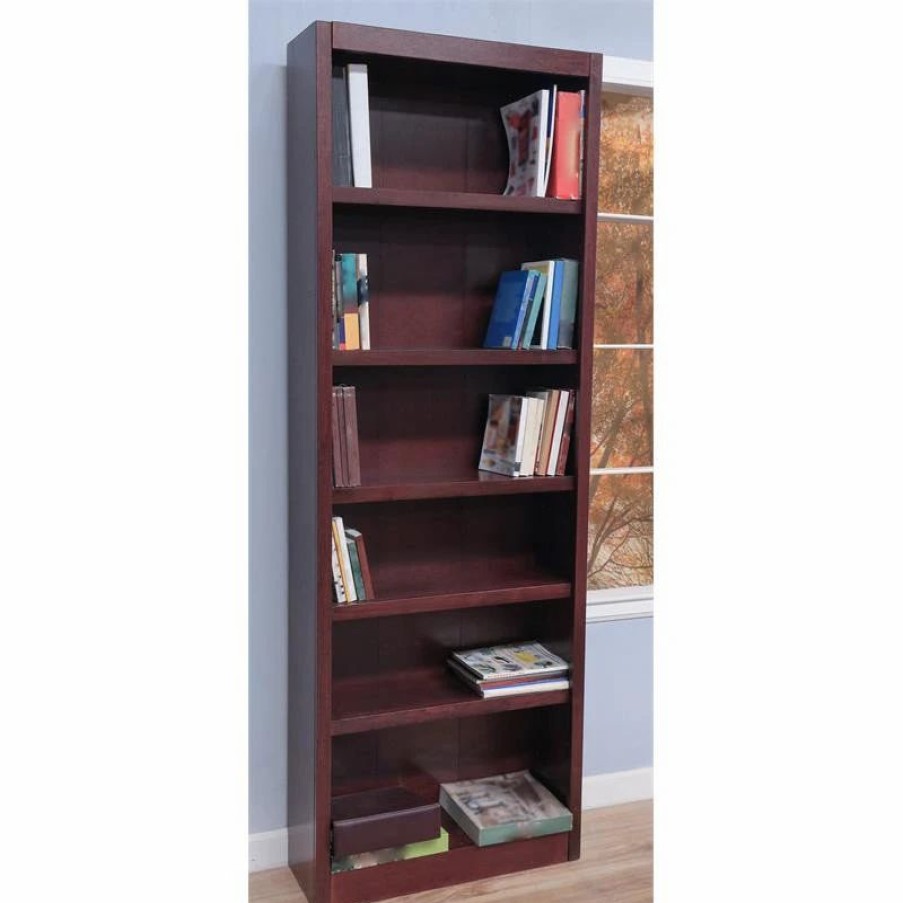 Bookcases * | Concepts In Wood Traditional 84 Tall 6-Shelf Wood Bookcase In Cherry