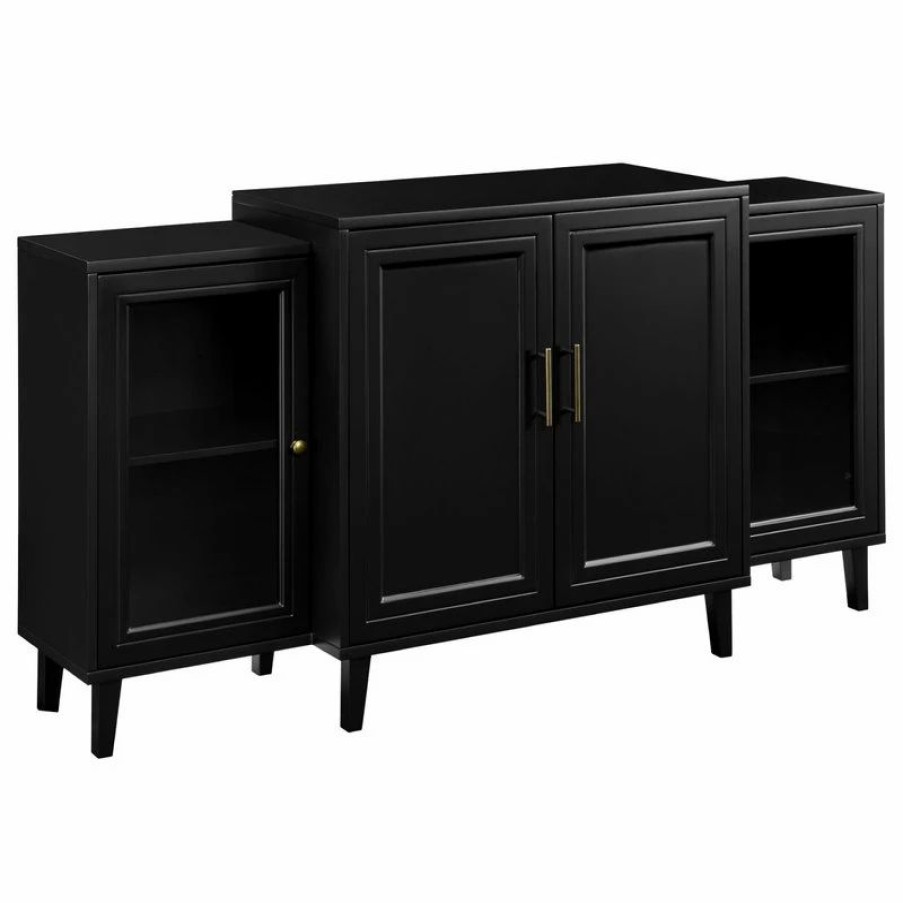 Buffets & Sideboards * | Walker Edison 62 4-Door Tiered Modern Sideboard, Black