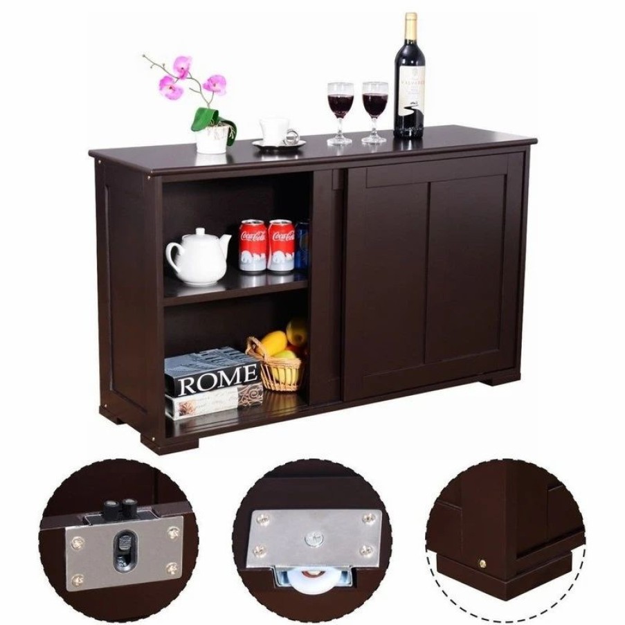 Buffets & Sideboards * | Imtinanz Modern Kitchen Storage Cupboard Cabinet With Sliding Door, Brown