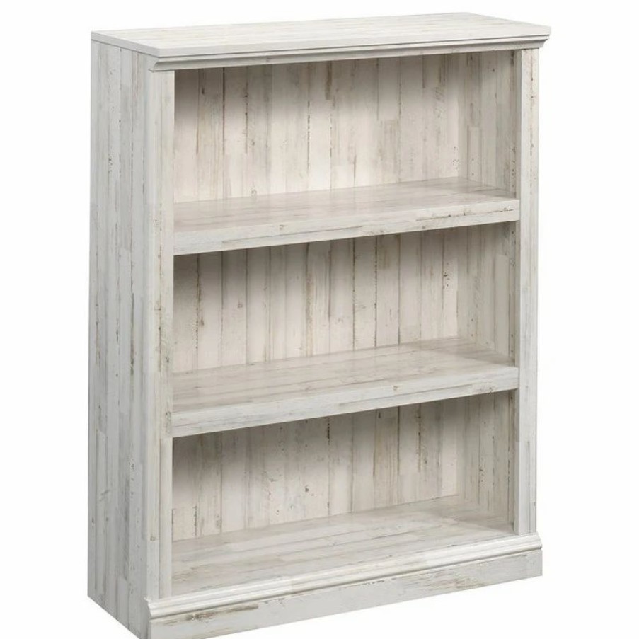 Bookcases * | Sauder Misc Storage Contemporary 3-Shelf Wood Bookcase In White Plank