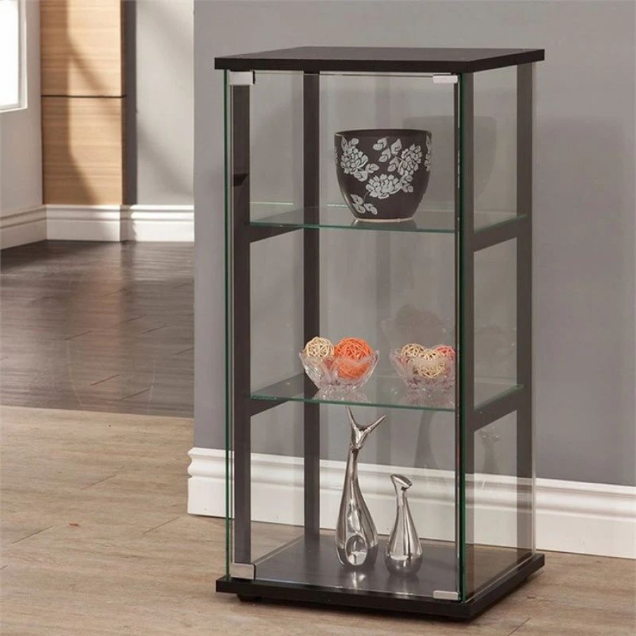 China Cabinets & Hutches * | Coaster Home Furnishings Coaster 3 Shelf Glass Curio Cabinet In Black